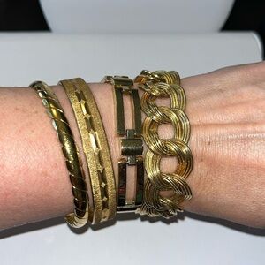 Gold tone statement bracelet stack Monet, Napier wear together or separately